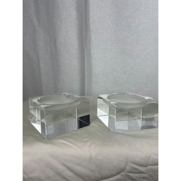 Two Vintage Oleg Cassini Crystal Square Candle Holder - Picture 10 of 11